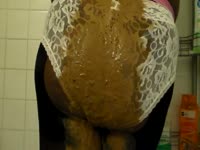 Poop Fetish Movie - Big black ass in granny panties seeping out some watery shit